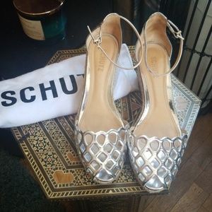 Schutz silver espadrille peep toe sandals size 8.5